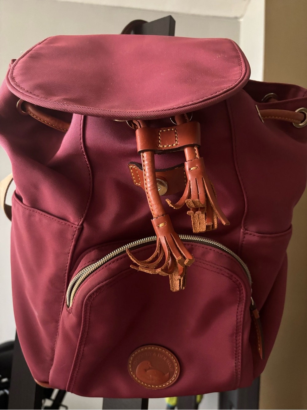 Dooney & Bourke Red Tote with Brown Trim